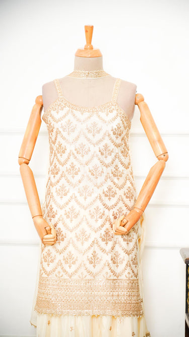 Sleeveless Gold Jaal Garara Suit Resha