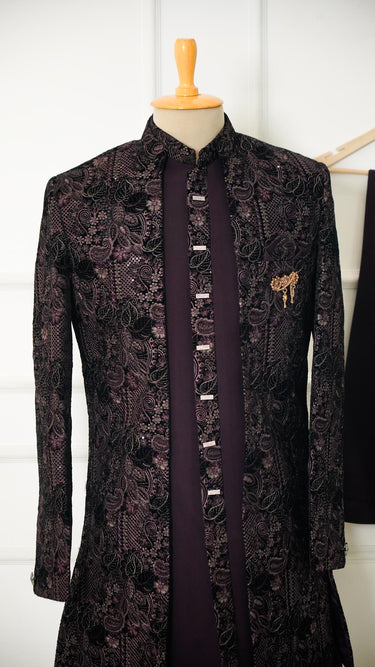 Men's Suede Indowestern Suit with Paisley Embroidery