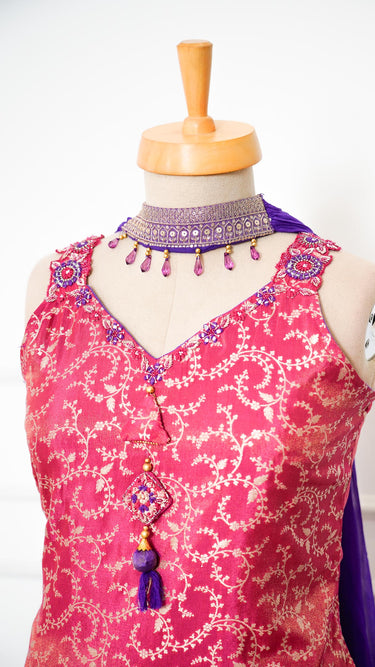 Dual Shade Zariwork Petals Kurti Suit