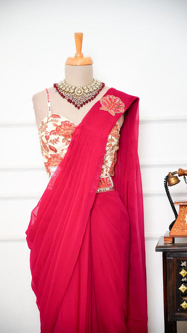 Rani Readymade Saree with Contrast Corset Blouse