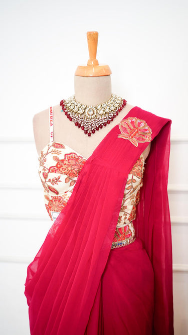 Rani Readymade Saree with Contrast Corset Blouse
