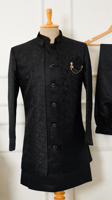 Black Floral Embossed Indowestern Suit