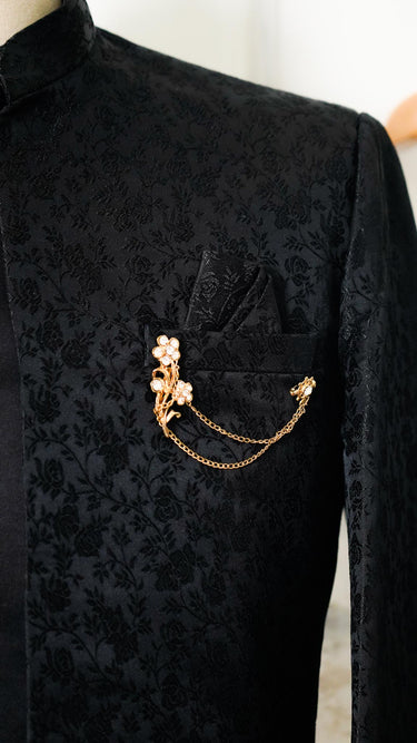 Black Floral Embossed Indowestern Suit