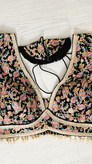 Multicolor Half Sleeve Paisley Blouse in Black