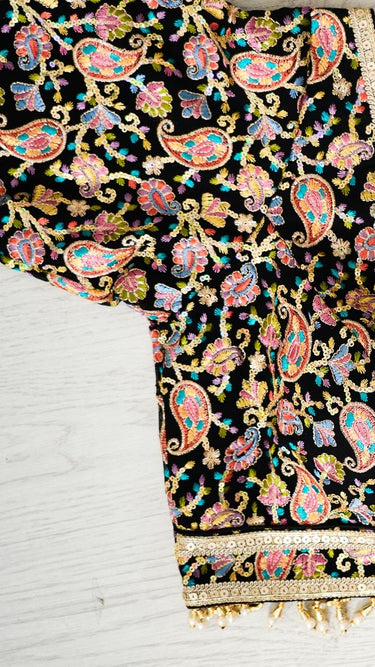 Multicolor Half Sleeve Paisley Blouse in Black