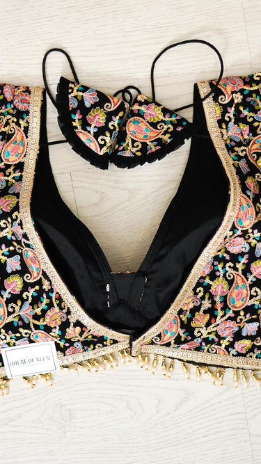 Multicolor Half Sleeve Paisley Blouse in Black
