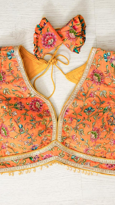 Multicolor Half Sleeve Petal Blouse with Pastel Embroidery