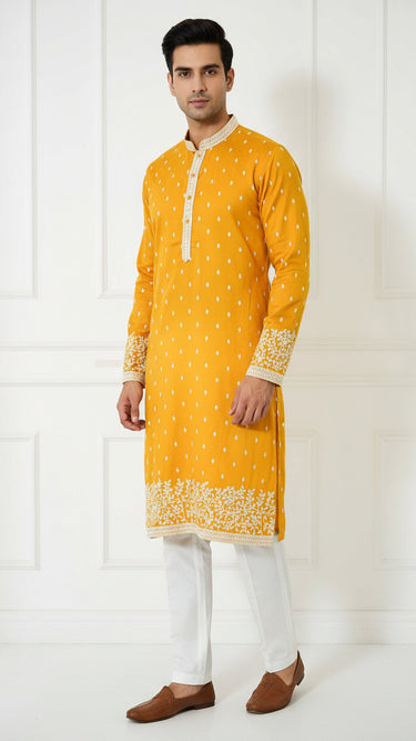 Silk Mens Kurta with Butti Embroidery