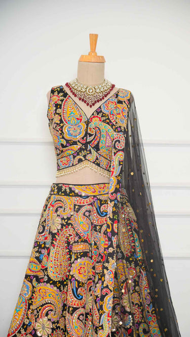 Black Paisley Crepe Lehenga