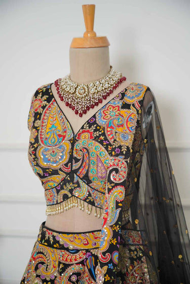 Black Paisley Crepe Lehenga
