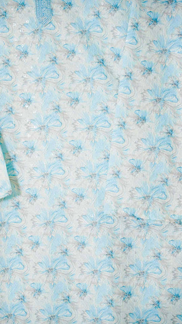 Mens Kurta with Sky Blue Floral Print