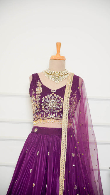 Purple Crepe Hand Embroidered Lehenga
