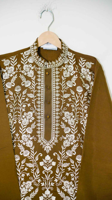 Silk Mens Kurta with Floral Embroidery