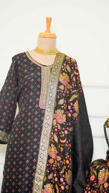 Floral Digital Printed Kurti Suit with Zardozi Neckline