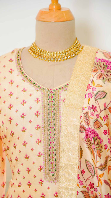 Floral Digital Printed Kurti Suit with Zardozi Neckline