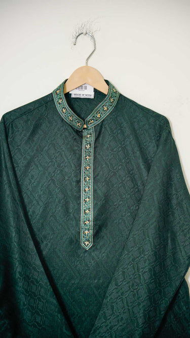 Mens Kurta with Pattern Threadwork and Embroidered Neckline
