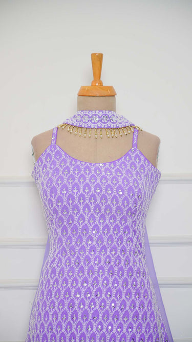 Lavender Chikankari Sleeveless Sarara Suit