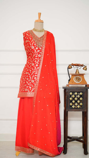 Banarasi Pattern Kurta Suit with Neck Embroidery