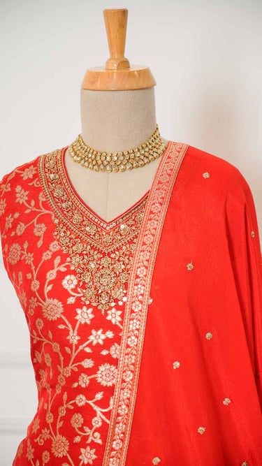 Banarasi Pattern Kurta Suit with Neck Embroidery
