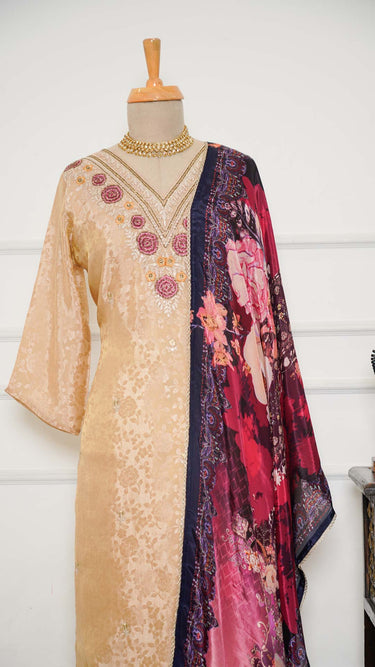 Cream Potey and Thread Embroidered Kurti Suit