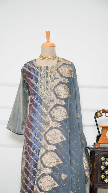 Metallic Purple Zari Embroidered Kurti Suit