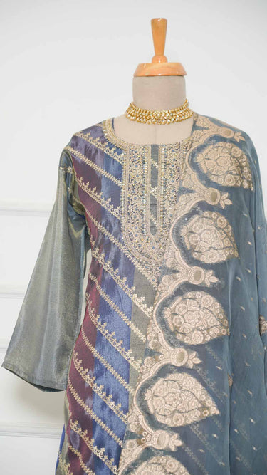 Metallic Purple Zari Embroidered Kurti Suit