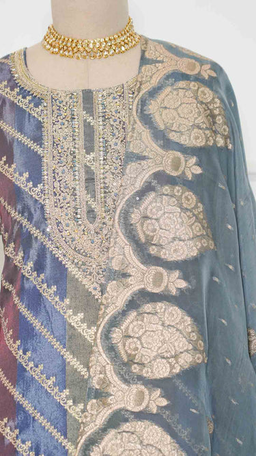 Metallic Purple Zari Embroidered Kurti Suit