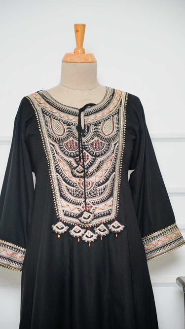 Black Zari and Multithread Embroidered Kurti Suit