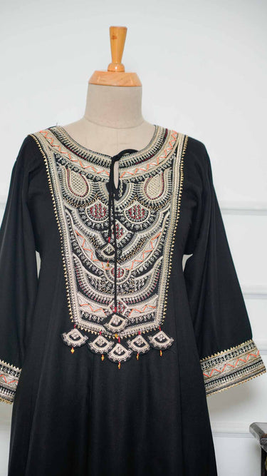 Black Zari and Multithread Embroidered Kurti Suit