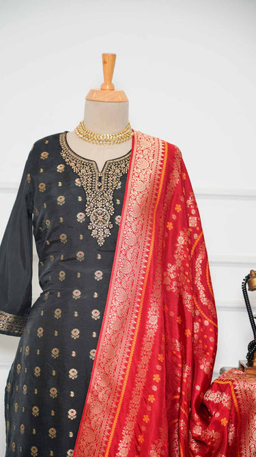 Black Banarasi Butti Kurti Suit
