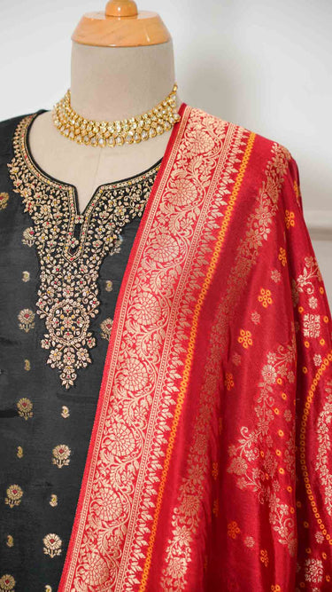 Black Banarasi Butti Kurti Suit