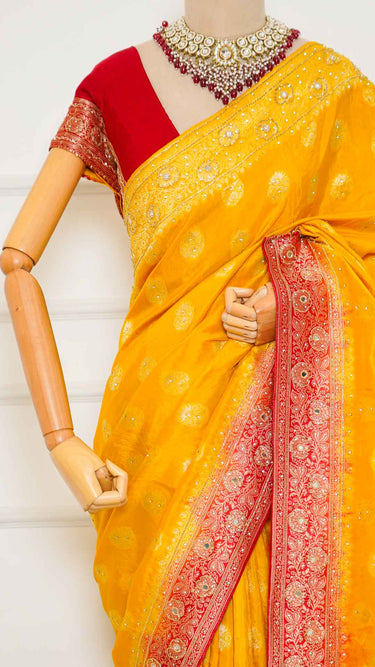 Yellow and Red Dual Shade Dola Silk Saree