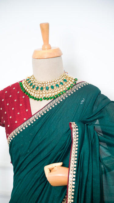 Vichitra Silk Saree with Swarovski Border