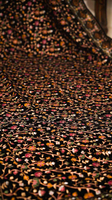 Floral Embroidered Velvet Shawl with Swarovski