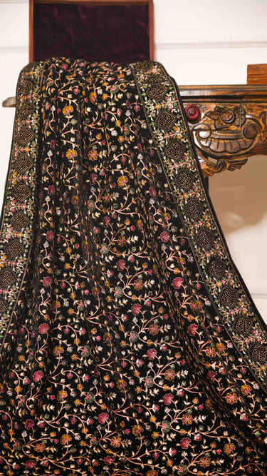 Floral Embroidered Velvet Shawl with Swarovski