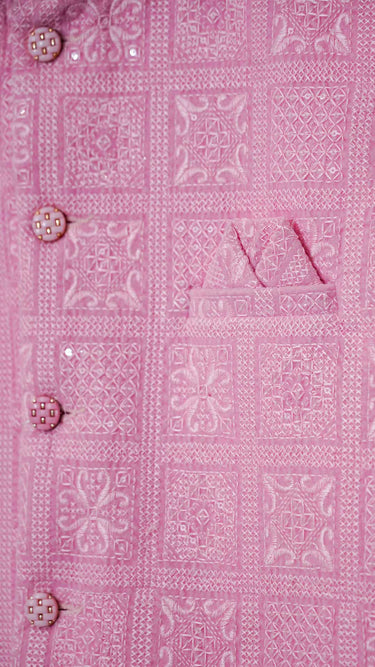 Pink Thread Embroidered Nehru Jacket