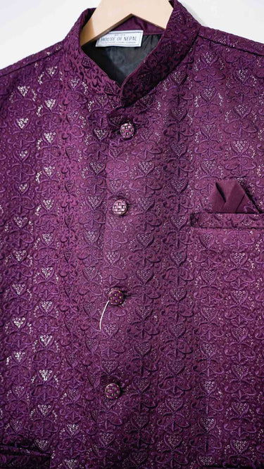 Wine Thread Embroidered Nehru Jacket