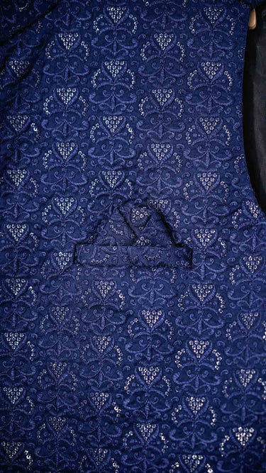 Navy Thread Embroidered Nehru Jacket