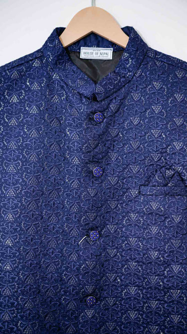 Navy Thread Embroidered Nehru Jacket