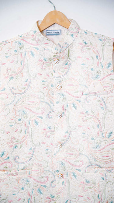 Malai Silk Paisley Pastel Nehru Jacket