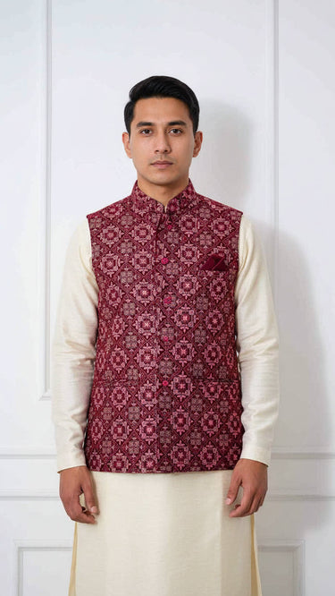 Velvet Jaal Embroidered Nehru Jacket