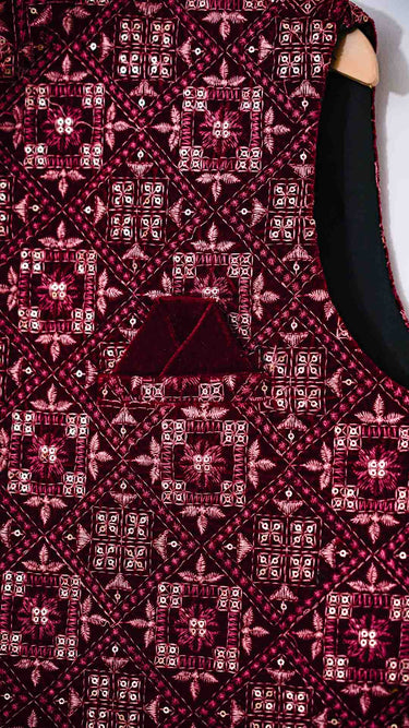 Velvet Jaal Embroidered Nehru Jacket