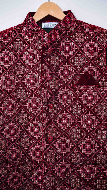 Velvet Jaal Embroidered Nehru Jacket