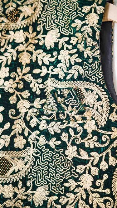 Velvet Nehru Jacket with Gold Embroidery