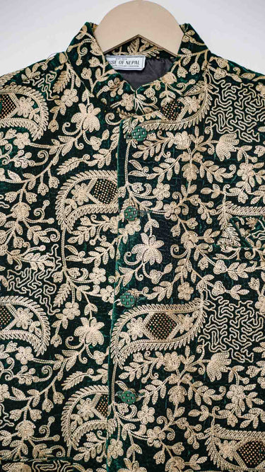 Velvet Nehru Jacket with Gold Embroidery