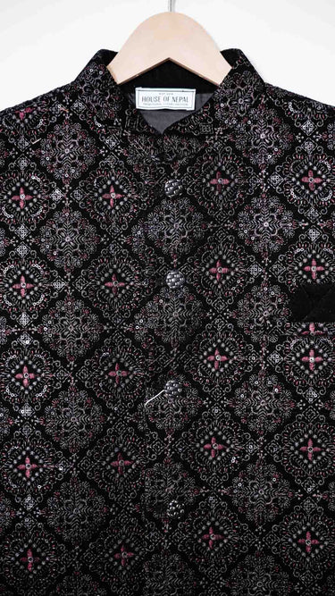 Black Geometric Pattern Nehru Jacket