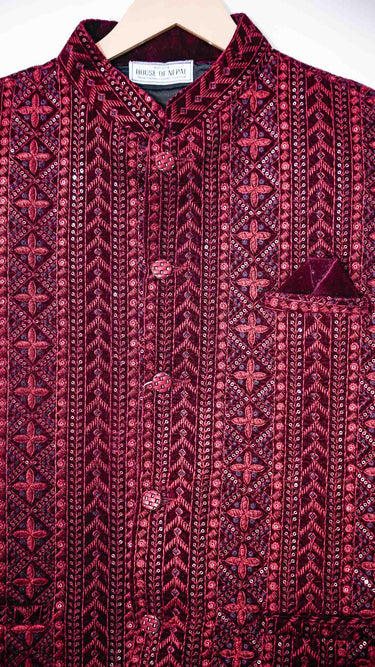 Vertical Embroidery Modi Coat in Velvet