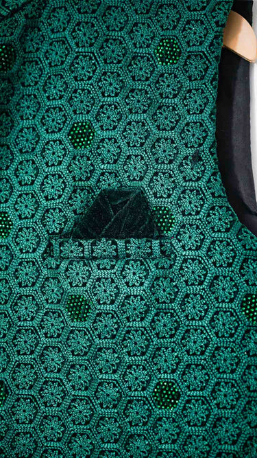 Green Thread Embroidered Nehru Jacket
