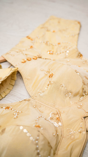 Gold Hand Embroidered Half Sleeves Cosmos Blouse