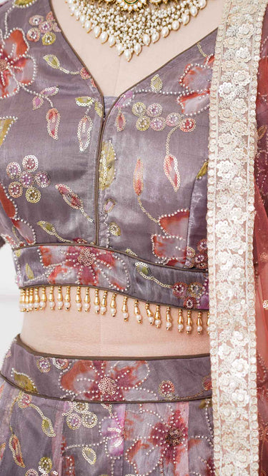 Multicolor Floral Handwork Lehenga with Contrast Shawl